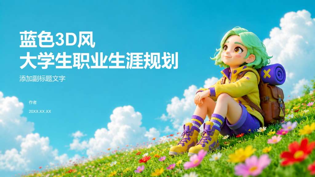 蓝色3D风大学生职业生涯规划