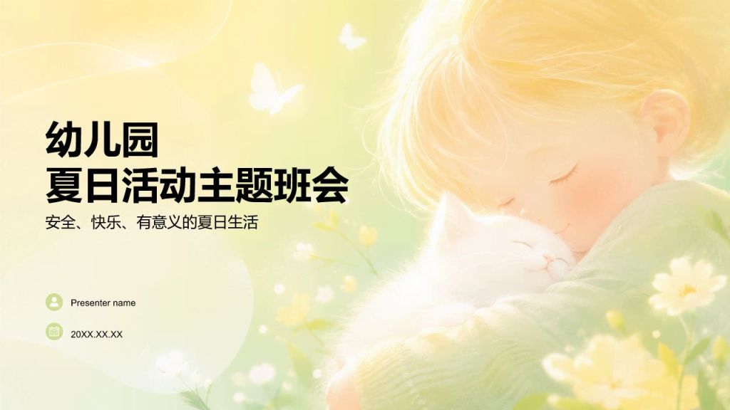 黄色插画风幼儿园夏日活动主题班会PPT模板