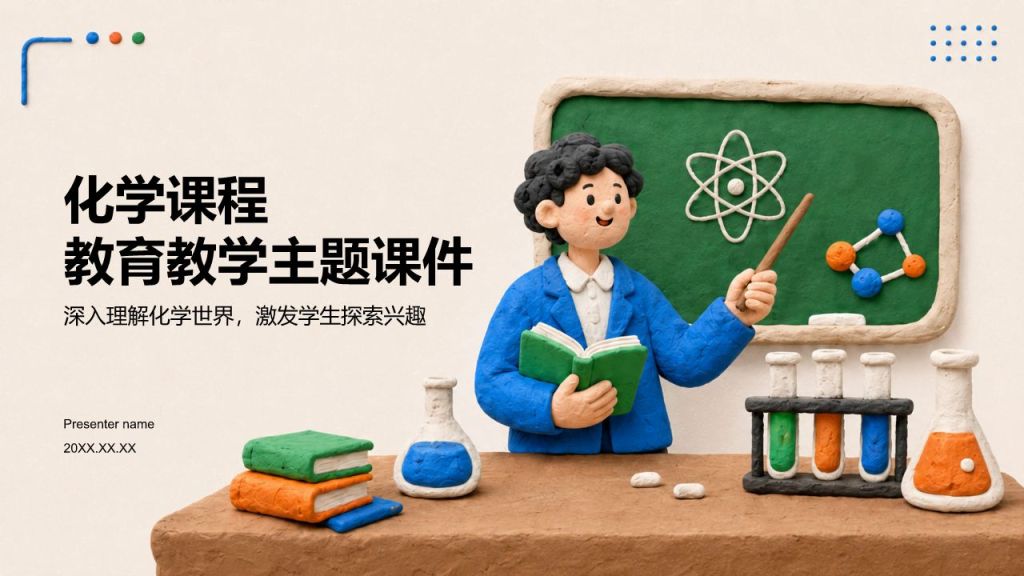 蓝色插画风化学课程教育教学主题课件PPT模板