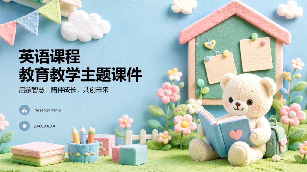 蓝色3D风英语课程教育教学主题课件PPT模板