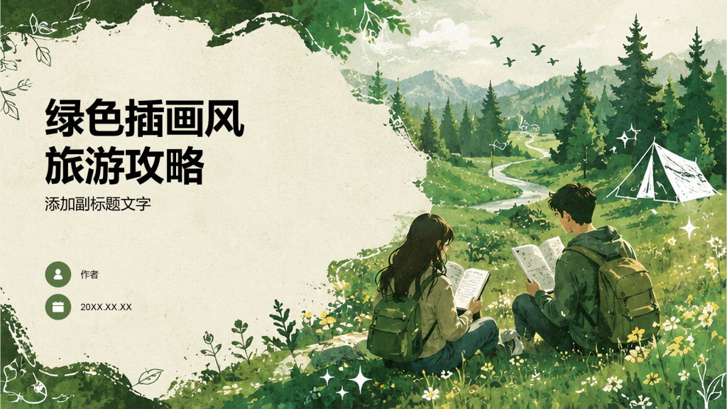 绿色插画风旅游攻略