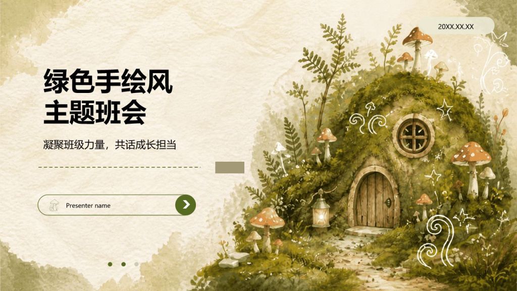 绿色手绘风主题班会PPT模板
