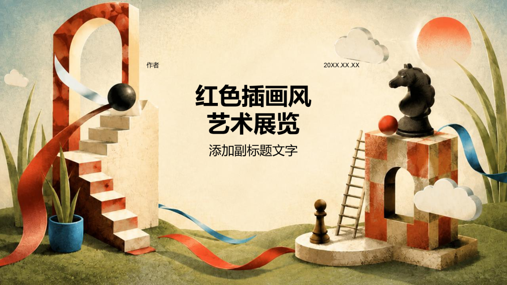 红色插画风艺术展览
