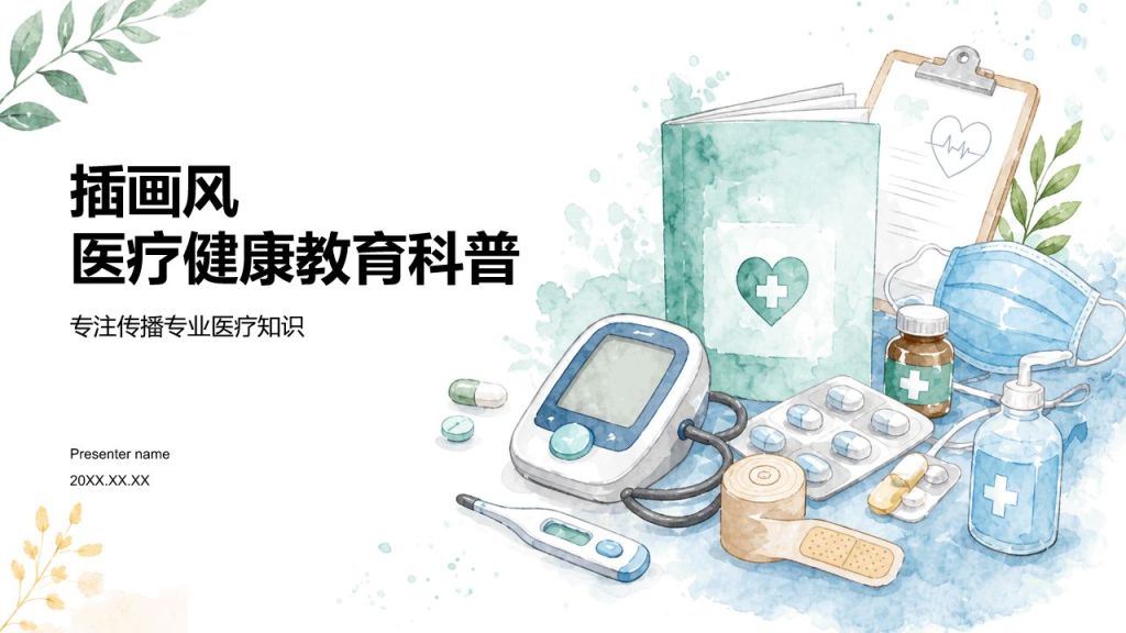 蓝色插画风医疗健康教育科普PPT模板