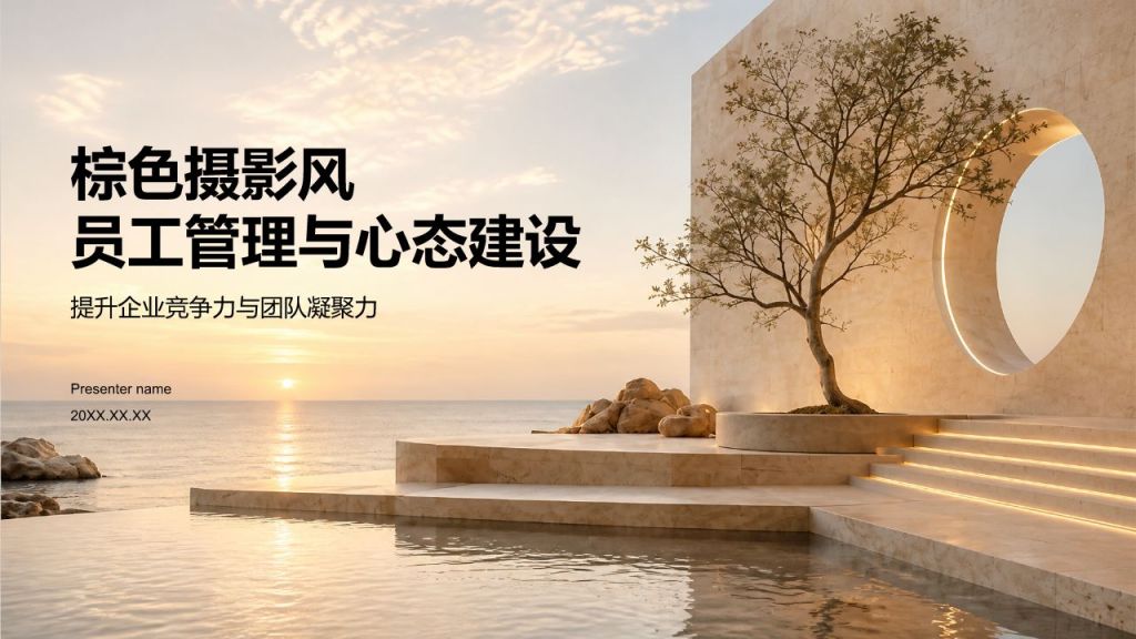 棕色摄影风员工管理与心态建设PPT模板
