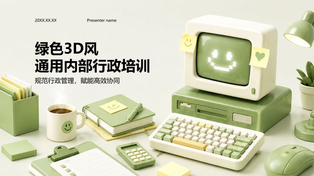 绿色3D风通用内部行政培训PPT模板