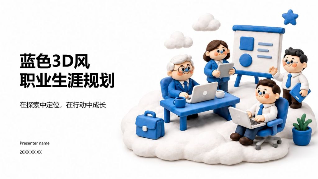 蓝色3D风职业生涯规划PPT模板