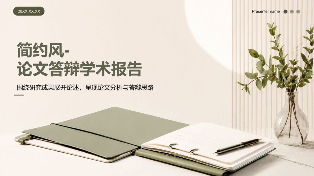 绿色简约风论文答辩学术报告PPT模板