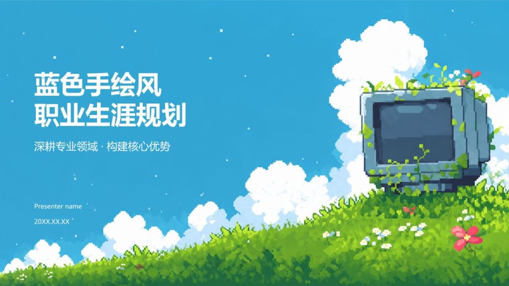 蓝色手绘风职业生涯规划PPT模板