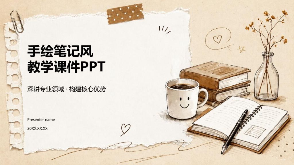 棕色手绘风教学课件PPT模板