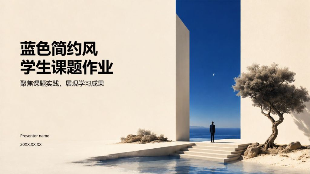 蓝色简约风学生课题作业PPT模板