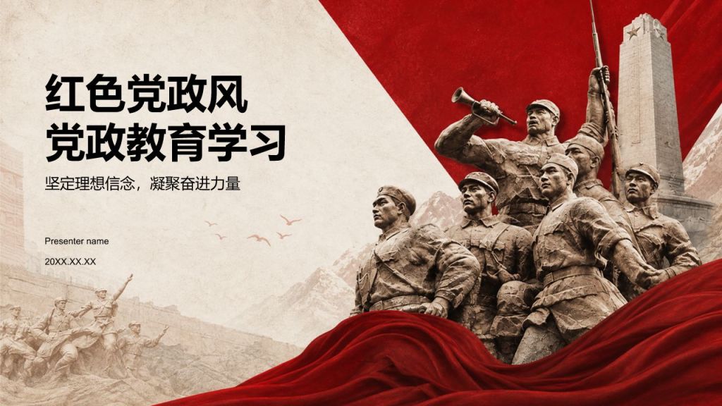 红色党政风红色党政教育学习PPT模板