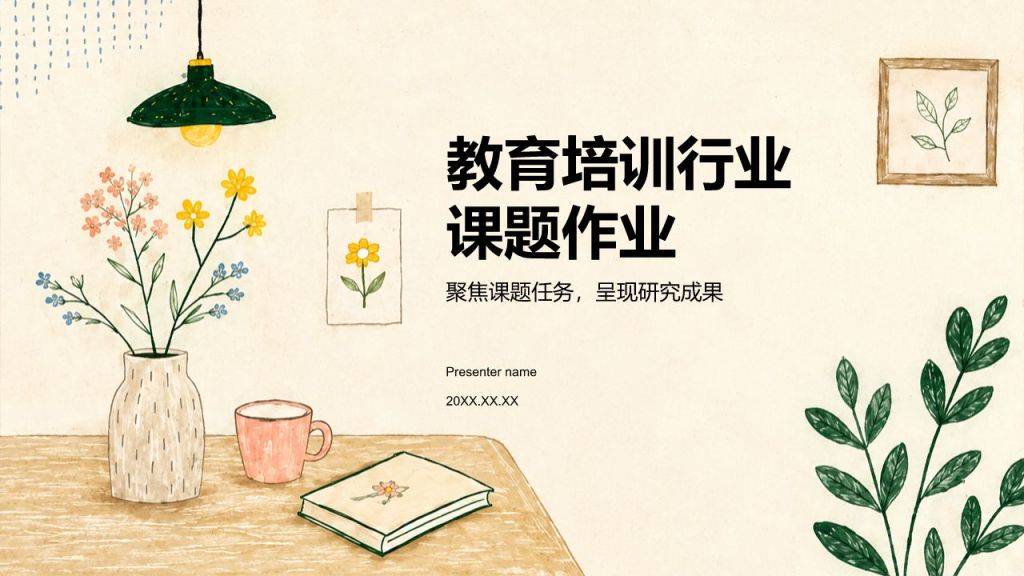 绿色手绘风教育培训行业课题作业PPT模板