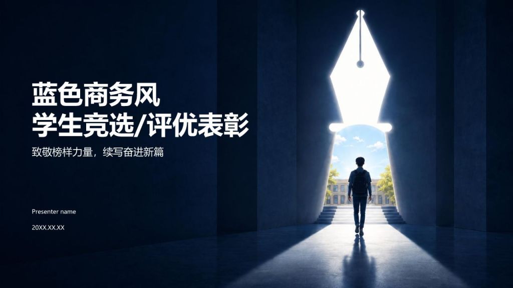 蓝色商务风学生竞选评优表彰PPT模板